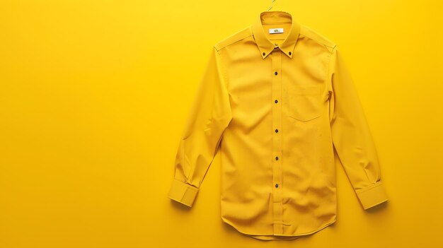 Photo une chemise jaune sur un cintre sur un fond jaune la chemise est faite d'un tissu doux et léger et a un collier et des boutons sur le devant