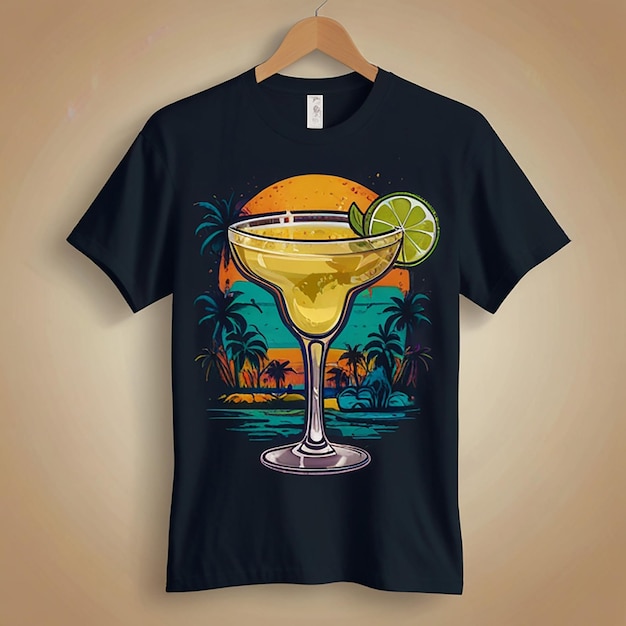 Photo une chemise noire avec un cocktail tropical dessus