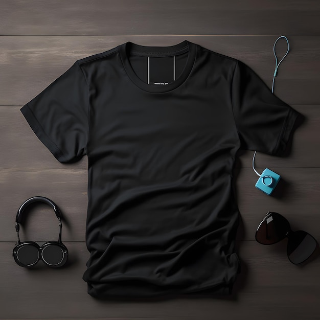 Une chemise noire maquette flatlay