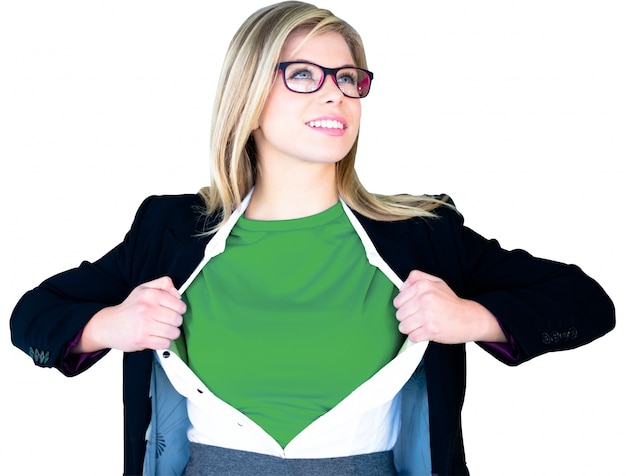 Chemise d&#39;ouverture de femme d&#39;affaires dans le style super-héros