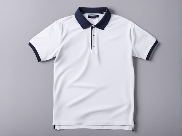 une chemise polo blanche avec une bande bleue et un col blanc