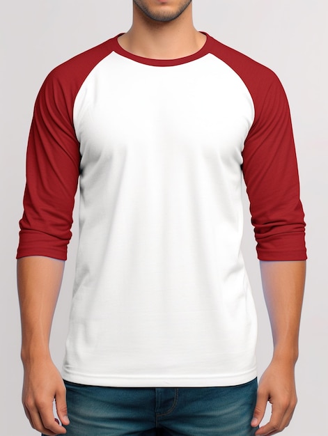 chemise raglan unie blanc et rouge