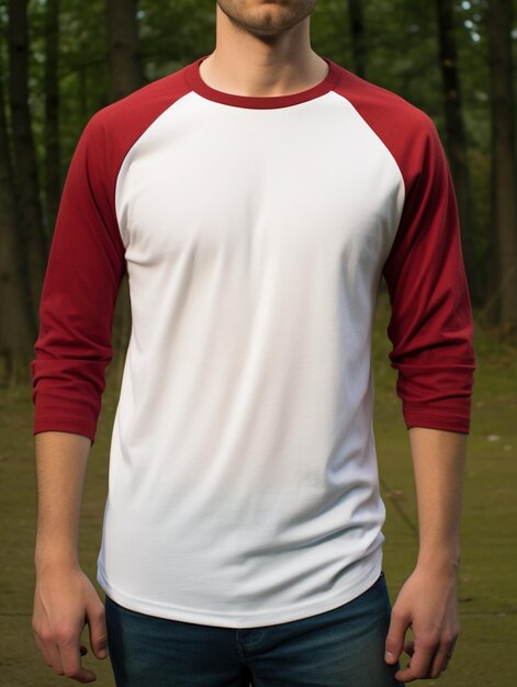 chemise raglan unie blanc et rouge