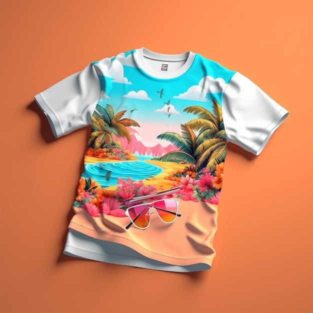 Une chemise avec une scène tropicale dessus