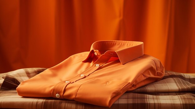 Photo une chemise de soie orange luxueuse sur un tissu à carreaux une étude captivante sur la conception des premières chemises