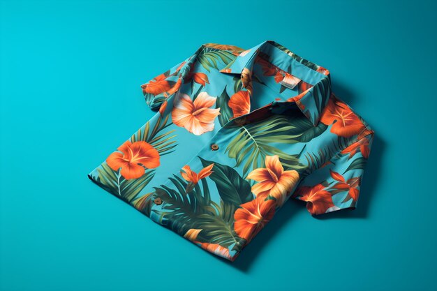 Photo chemise tropicale sur fond bleu avec fond ai générative