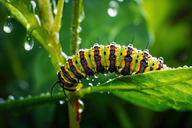 chenille sur une feuille génératif Ai