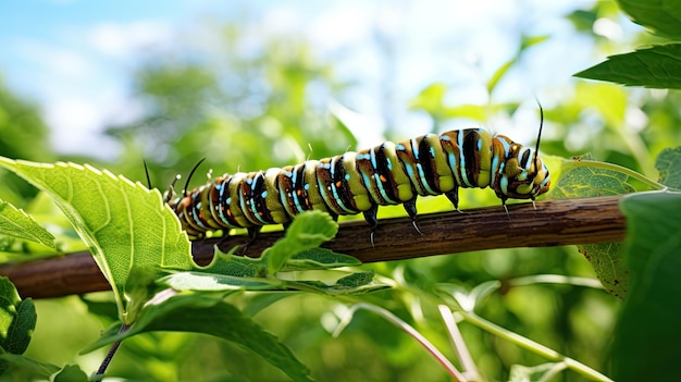 Une chenille qui mange des feuilles