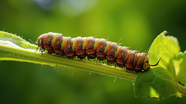 La chenille sur la tige de la plante