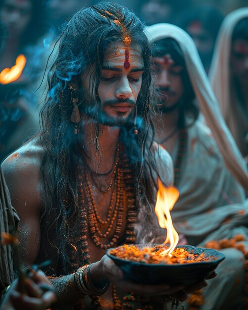 Photo les chercheurs participent à un yajna traditionnel