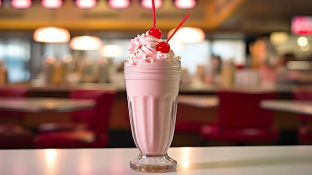 Photo cherry milkshake dans un concept de photographie culinaire american diner classique generative ai
