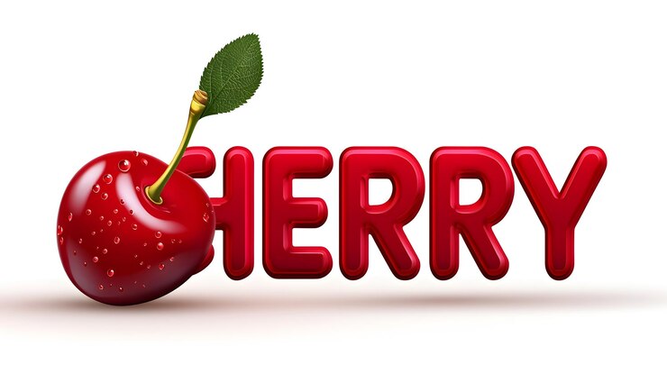 Photo cherry rouge vibrant avec une marque de mot dans le style clipart sur fond blanc