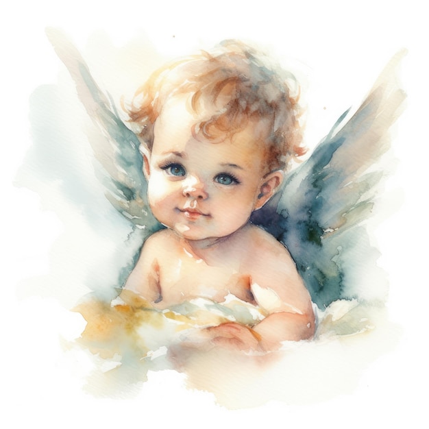 Chérubin bébé ange à l'aquarelle sur fond blanc