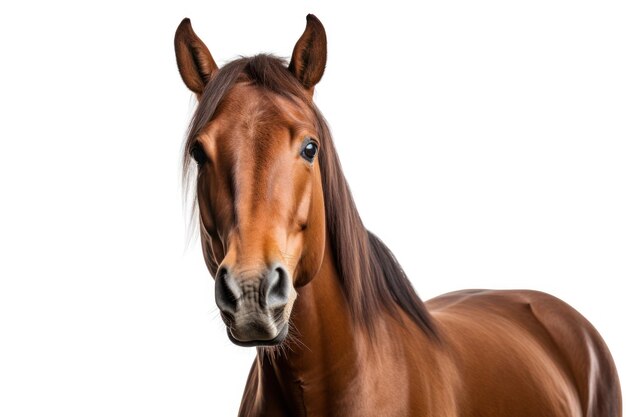 Photo un cheval bai solitaire sur fond blanc