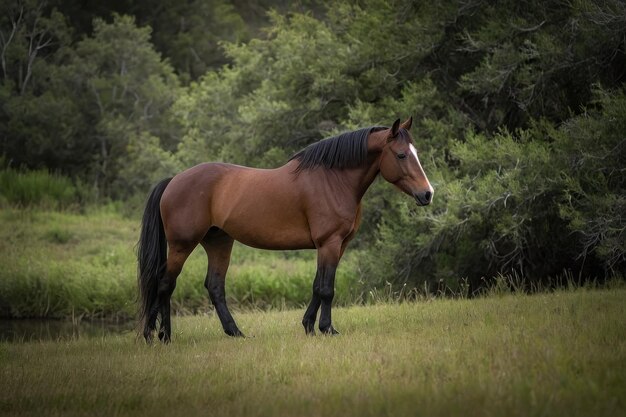 Un cheval de baie solitaire