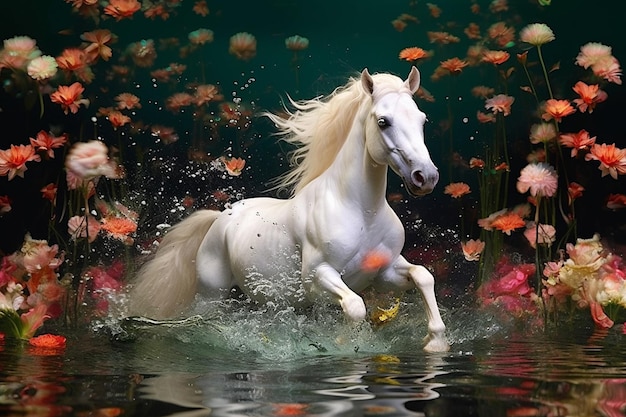 Cheval blanc dans l'eau