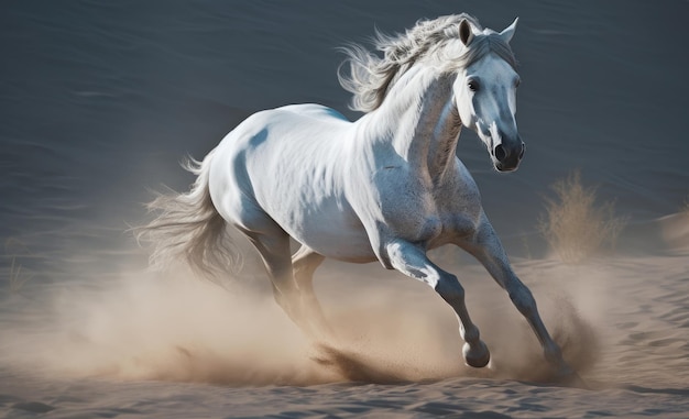 Cheval blanc galopant dans le désert Illustration AI GenerativexA