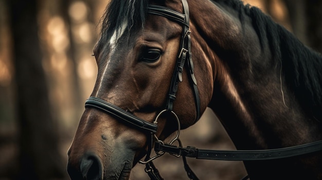 Un cheval avec une bride dessus