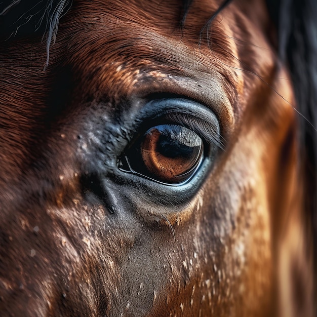 un cheval brun avec un oeil marron et un oeil au beurre noir.