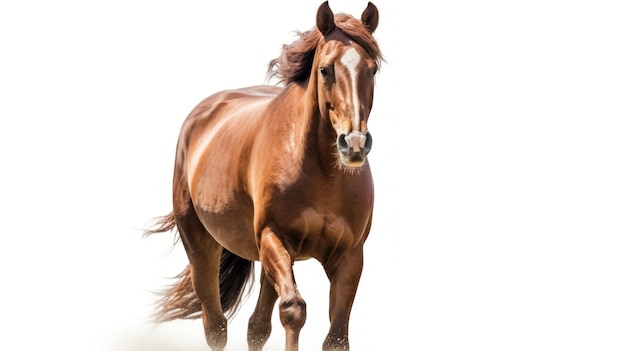 un cheval brun avec une tache blanche sur le nez