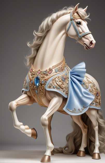 Cheval de caricature anthropomorphique portant un vêtement Cinderella adressé debout vue complète du corps isolé