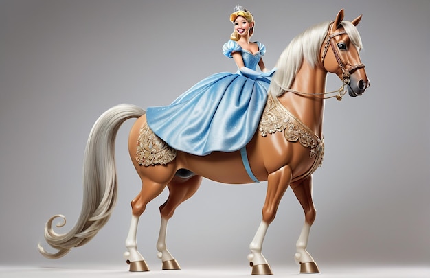 Cheval de caricature anthropomorphique portant un vêtement Cinderella adressé debout vue complète du corps isolé