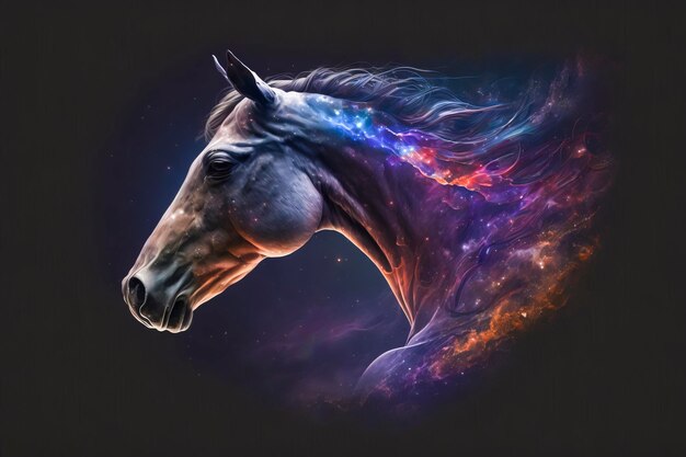 Cheval céleste aux couleurs vives galopant au milieu des étoiles et de la Voie lactée créé avec la technologie d'IA générative