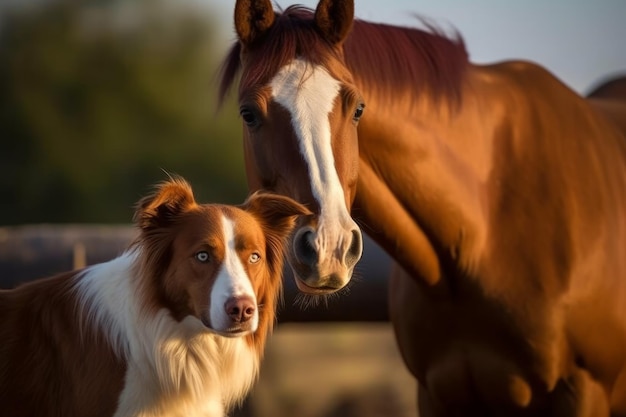 Cheval de chien Collie au coucher du soleil Générer Ai