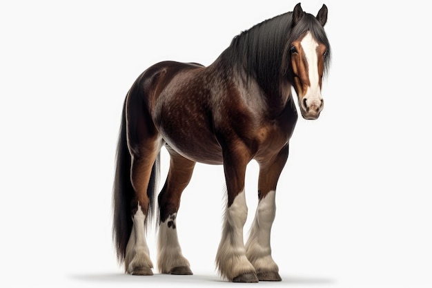 Cheval Clydesdale sur fond blanc IA générative