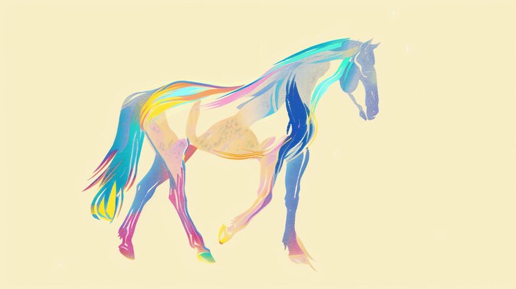Photo un cheval coloré en mouvement des couleurs vives abstrait