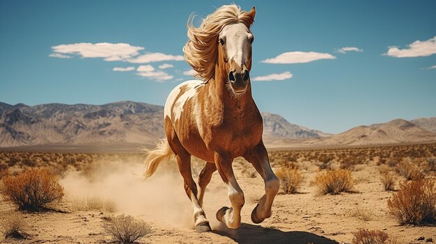 un cheval courant sur l'herbe large