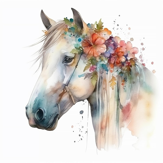 Un cheval avec une couronne de fleurs sur la tête