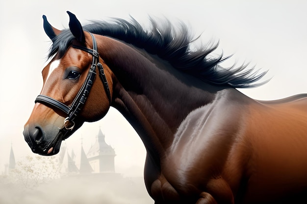 Un cheval avec une crinière noire et une bande blanche sur le visage