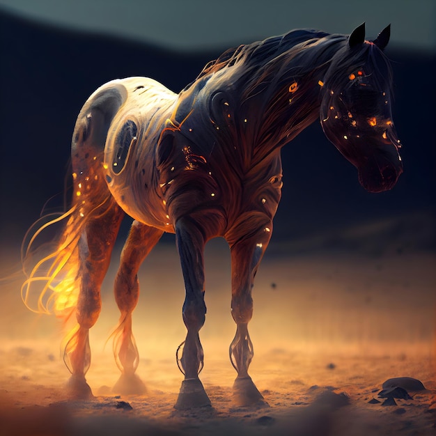 Cheval dans le désert rendu 3d illustration 3d