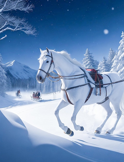 cheval dans la forêt d'hiver IA générative