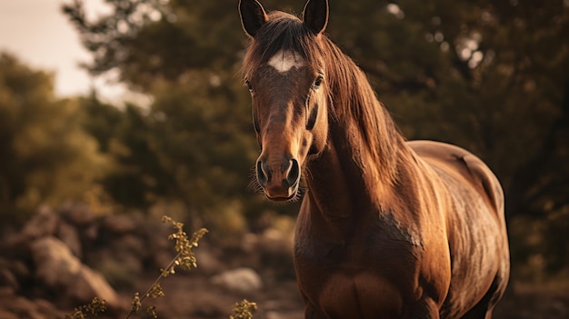 Le cheval debout dans le champ