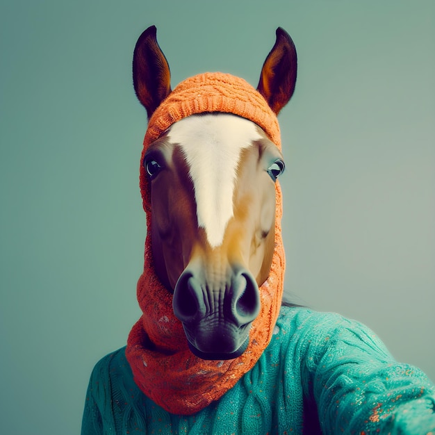 Cheval drôle de hipster prendre selfie photo drôles d'animaux antrophomorfiques