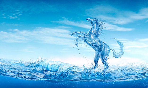 Cheval d'eau hors des éclaboussures d'eau et de la mousse