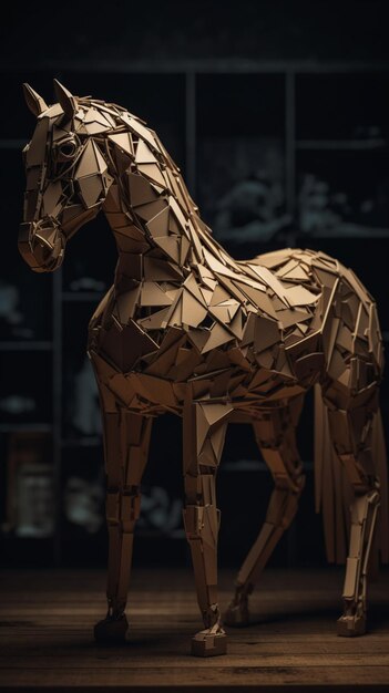 Photo un cheval fait de papier mâché, une image d'illustration, de l'art généré par l'intelligence artificielle.