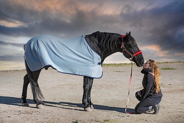 Cheval femme et couverture