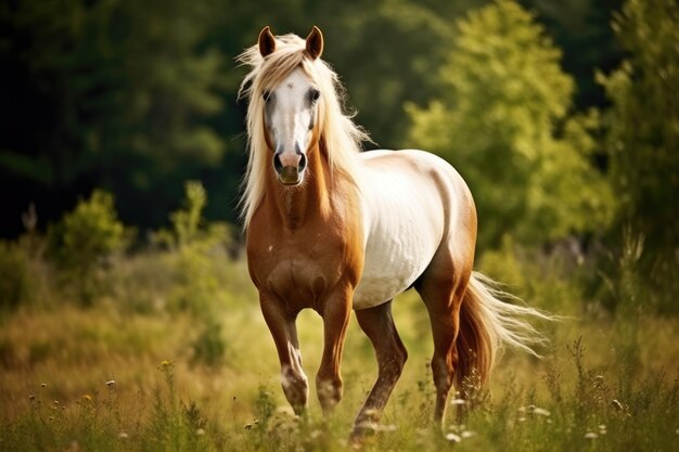 Cheval fin au pâturage dans l'écurie domestique Paso Farm Field Equestrian Equine Animal avec un beau brun