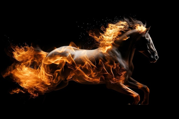 Cheval de flamme dans la nuit généré par ai