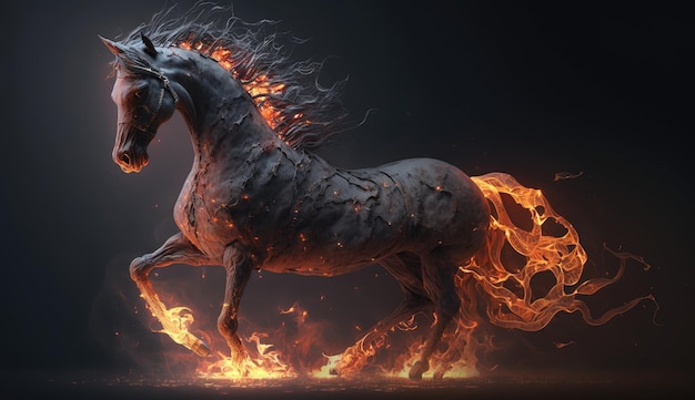 Un cheval avec des flammes sur le dos est un feu.