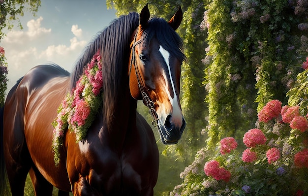 Cheval avec des fleurs