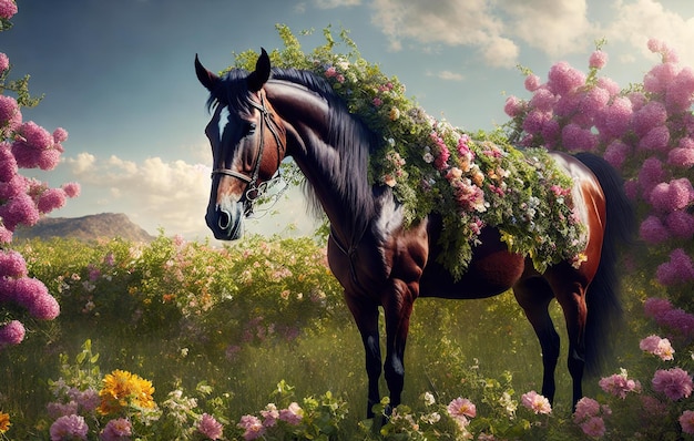 Cheval avec des fleurs