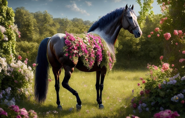 Cheval avec des fleurs