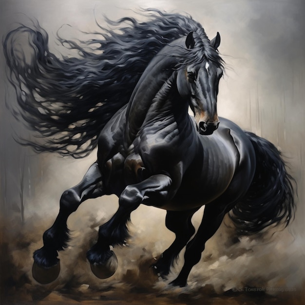 Cheval frisien noir animal royale à cheval image d'illustration générée par l'IA