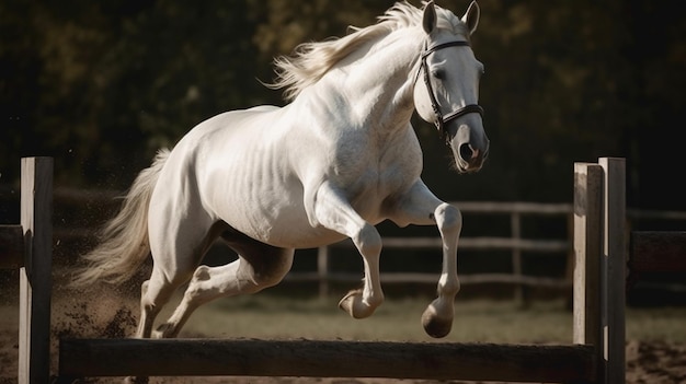 Un cheval galope dans un enclos.