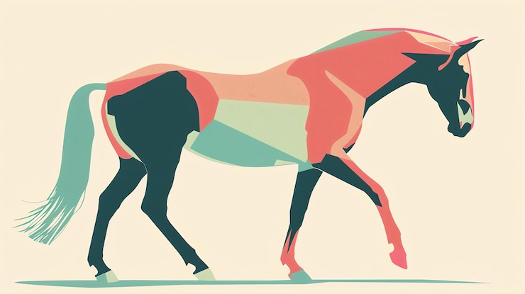 Photo cheval gracieux et coloré un beau cheval coloré est représenté dans un dessin simple et élégant