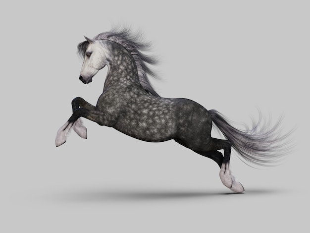 Cheval gris au galop. illustration 3D